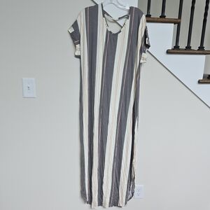 LuLaRoe Cream and Gray Striped Maxi Dress